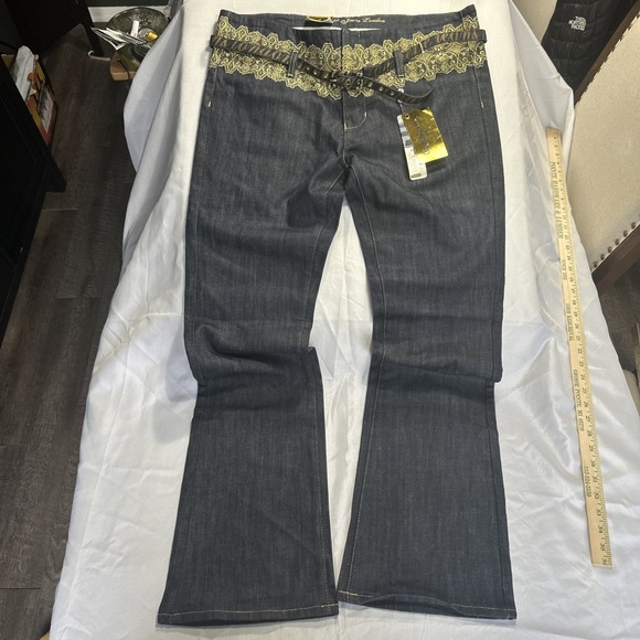 NEW Y2K Pepe Jeans London Jeans Women's Size 34 Lordes Raw Wash Embroidered Belt - Picture 2 of 16